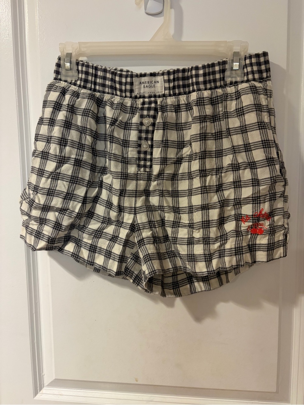 American Eagle Outfitters Cream & Black Plaid Pajama Shorts, Size Small